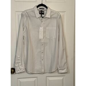 NWT Denim Flower Shirt Men’s‎ Large Button Down Slim Fit White Blue Polka Dot